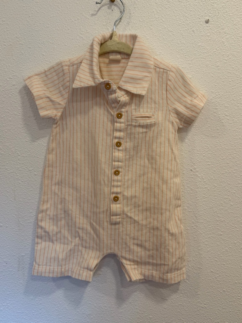 Hallmark Baby Cream and Peach Striped Collared Romper